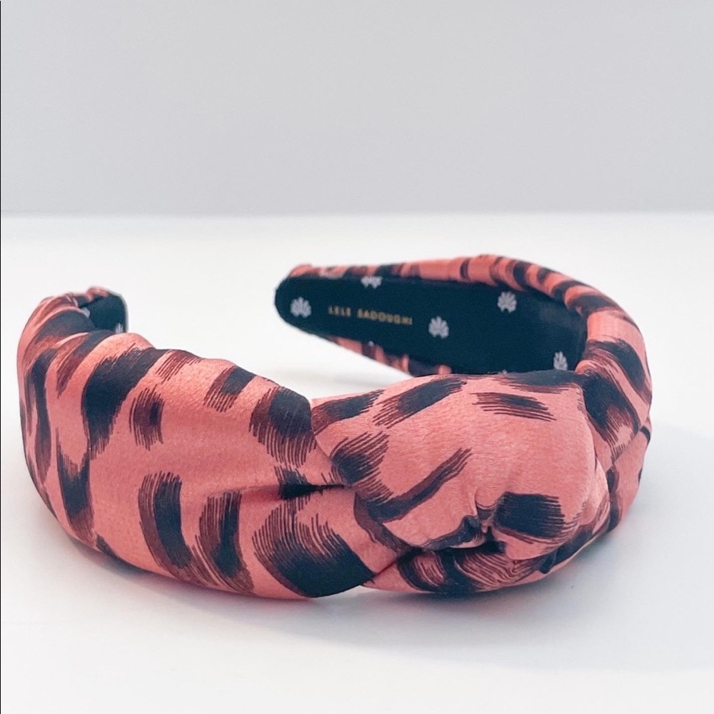 Lele Sadoughi Pink Leopard Silk Knotted Headband